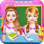 Twins Sisters Girls School First Day at Classroom